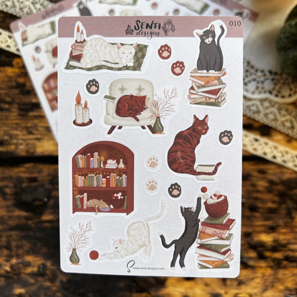 Sticker Sheet - Cats &amp; Books