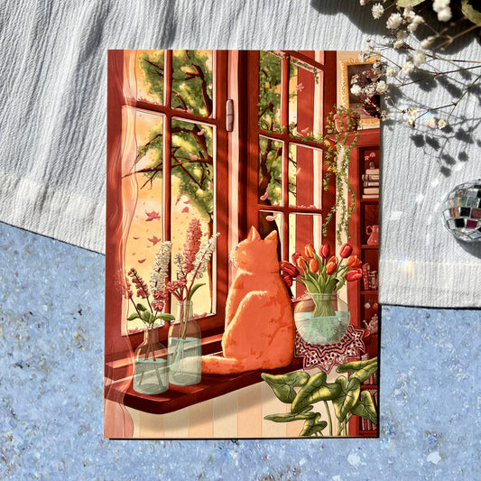 Art Print „Cozy Cat by the Window“ - DIN A5