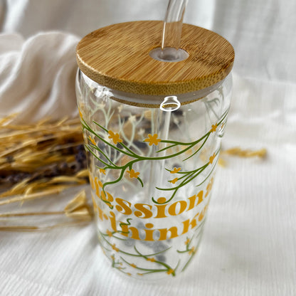 Glas-Trinkglas „Professional Overthinker“ – mit Holzdeckel & Glasstrohhalm